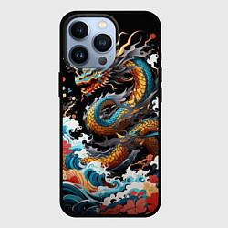 Чехол для iPhone 13 Pro Дракон на волнах в японском стиле арт, цвет: 3D-черный