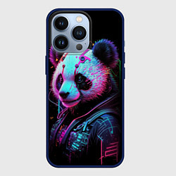 Чехол для iPhone 13 Pro Панда в красках киберпанк, цвет: 3D-тёмно-синий