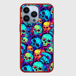 Чехол для iPhone 13 Pro Яркие кислотные черепа, цвет: 3D-красный