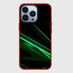 Чехол iPhone 13 Pro Green lines black backgrouns