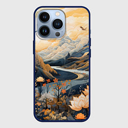 Чехол для iPhone 13 Pro Солнечное утро в цветущих горах, цвет: 3D-тёмно-синий