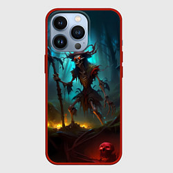 Чехол для iPhone 13 Pro Скелет в мрачном лесу, цвет: 3D-красный