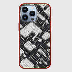 Чехол для iPhone 13 Pro Полосы Чёрно-белые киберпанк, цвет: 3D-красный