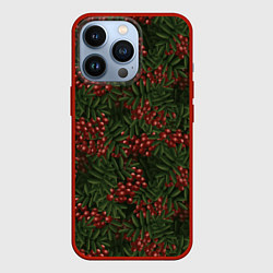 Чехол для iPhone 13 Pro Рябиновые ветки - паттерн, цвет: 3D-красный