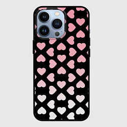 Чехол для iPhone 13 Pro Розовые сердечки на чёрном, цвет: 3D-черный