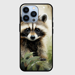 Чехол для iPhone 13 Pro Енот акварель, цвет: 3D-черный