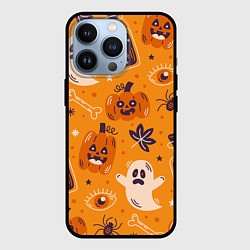 Чехол для iPhone 13 Pro Хэллоуин - тыквы и приведенья, цвет: 3D-черный