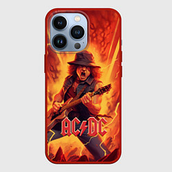 Чехол для iPhone 13 Pro ACDC rock music fire, цвет: 3D-красный
