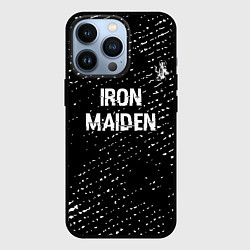 Чехол iPhone 13 Pro Iron Maiden glitch на темном фоне: символ сверху