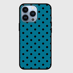 Чехол для iPhone 13 Pro Чёрный горошек на бирюзовом, цвет: 3D-черный