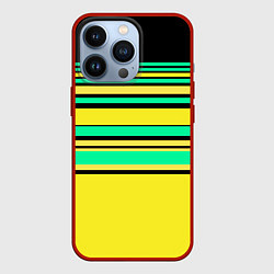 Чехол iPhone 13 Pro Разноцветный черно желтый с зеленым полосатый узор