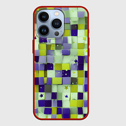 Чехол для iPhone 13 Pro Ретро квадраты болотные, цвет: 3D-красный