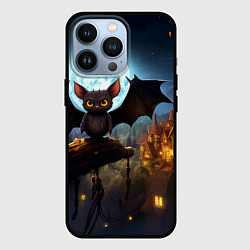 Чехол для iPhone 13 Pro Летучая мышка на фоне луны и замка, цвет: 3D-черный