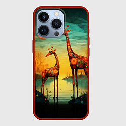Чехол для iPhone 13 Pro Жирафы в стиле фолк-арт, цвет: 3D-красный