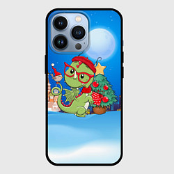 Чехол для iPhone 13 Pro Дракончик в очках у елки, цвет: 3D-черный
