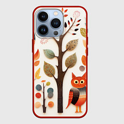 Чехол для iPhone 13 Pro Совы в осеннем лесу в стиле фолк-арт, цвет: 3D-красный