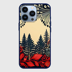 Чехол для iPhone 13 Pro Новогодний лес, цвет: 3D-тёмно-синий