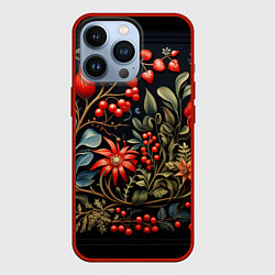 Чехол для iPhone 13 Pro Новогодние ягоды и цветы, цвет: 3D-красный