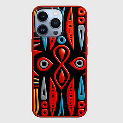 Чехол для iPhone 13 Pro Красно-синий узор в африканском стиле, цвет: 3D-красный