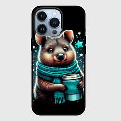 Чехол для iPhone 13 Pro Улыбчивый квокка с стаканчиком кофе, цвет: 3D-черный