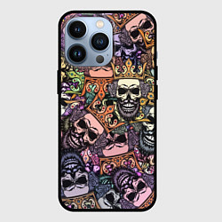 Чехол для iPhone 13 Pro Бородатый череп с короной паттерн, цвет: 3D-черный