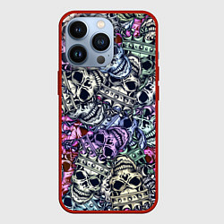 Чехол для iPhone 13 Pro Черепа с короной паттерн, цвет: 3D-красный