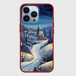 Чехол для iPhone 13 Pro Деревня новогодняя, цвет: 3D-красный