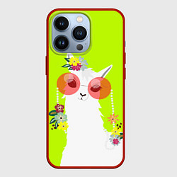 Чехол для iPhone 13 Pro Лама - альпака в розовых очках, цвет: 3D-красный