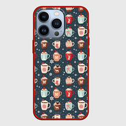 Чехол iPhone 13 Pro Кружки какао - зимний новогодний паттерн