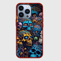 Чехол для iPhone 13 Pro Psy skulls, цвет: 3D-красный