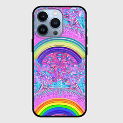 Чехол для iPhone 13 Pro Радужный узор разноцветный, цвет: 3D-черный