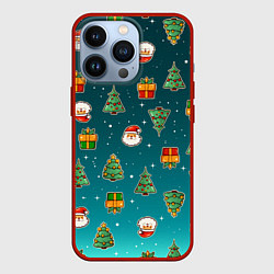 Чехол iPhone 13 Pro Подарки новогодние елки и Санта - паттерн градиент