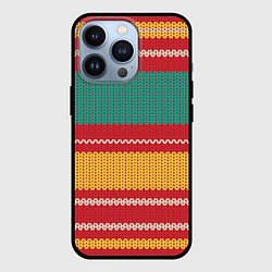 Чехол для iPhone 13 Pro Разноцветные вязаные полоски, цвет: 3D-черный