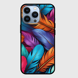 Чехол для iPhone 13 Pro Перья паттерн - нейросеть, цвет: 3D-черный