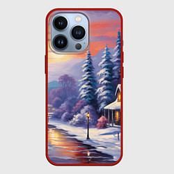 Чехол для iPhone 13 Pro Заснеженный новогодний лес чудес, цвет: 3D-красный