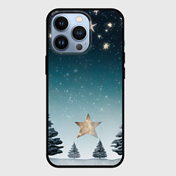 Чехол для iPhone 13 Pro Зимний пейзаж с елями и снегом, цвет: 3D-черный