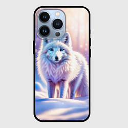 Чехол для iPhone 13 Pro Заснеженный зимний пейзаж с песцом, цвет: 3D-черный