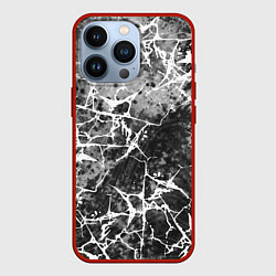 Чехол для iPhone 13 Pro Абстракция - белые трещины на сером фоне, цвет: 3D-красный