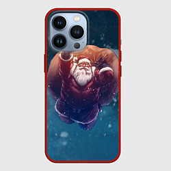 Чехол для iPhone 13 Pro Летящий Санта, цвет: 3D-красный