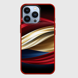 Чехол iPhone 13 Pro Золотые и красные волны абстракции