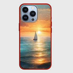 Чехол для iPhone 13 Pro Яхта на закате солнца, цвет: 3D-красный