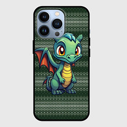 Чехол для iPhone 13 Pro Зеленый дракон на вязанном фоне, цвет: 3D-черный