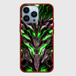 Чехол для iPhone 13 Pro Зелёная кибер броня, цвет: 3D-красный