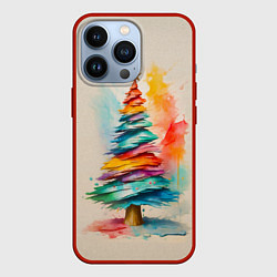 Чехол для iPhone 13 Pro Новогодняя ель акварелью на холсте, цвет: 3D-красный