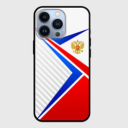 Чехол для iPhone 13 Pro Герб РФ - классические цвета флага, цвет: 3D-черный