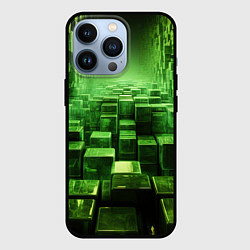 Чехол для iPhone 13 Pro Зеленые квадраты в лабиринте, цвет: 3D-черный
