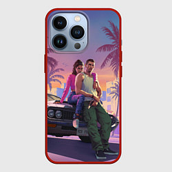 Чехол для iPhone 13 Pro GTA 6 Люсия и Джейсен, цвет: 3D-красный
