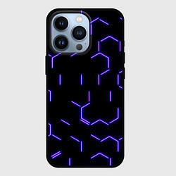 Чехол для iPhone 13 Pro Фиолетовые неоновые неполные гексагоны, цвет: 3D-черный