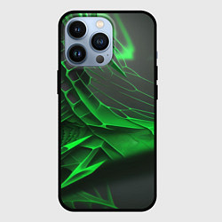 Чехол iPhone 13 Pro Зелёная сеть на чёрном фоне