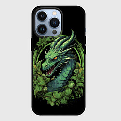 Чехол для iPhone 13 Pro Зеленый яркий неоновый дракон символ 2024 года, цвет: 3D-черный